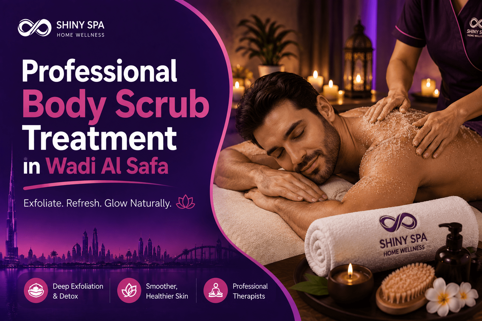 Professional body scrub treatment in Wadi Al Safa